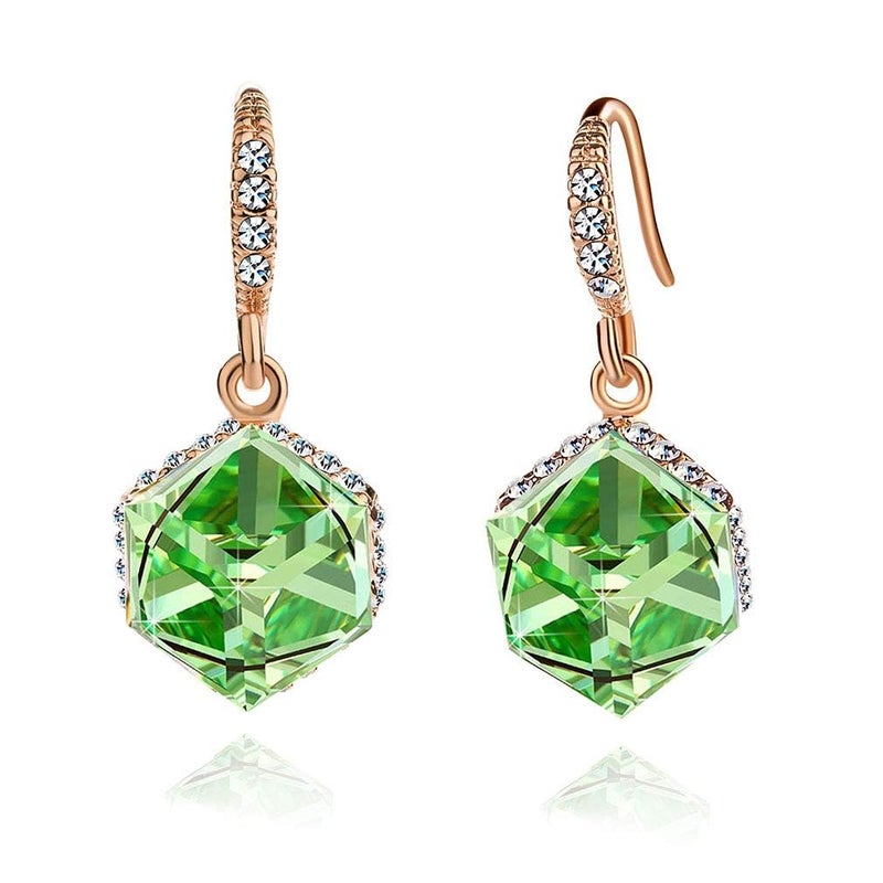 EVEVIC Austrian Crystal Cube Drop Dangle Earrings for Women 14K Gold Plated Hypoallergenic Jewelry (Green) - Image 1